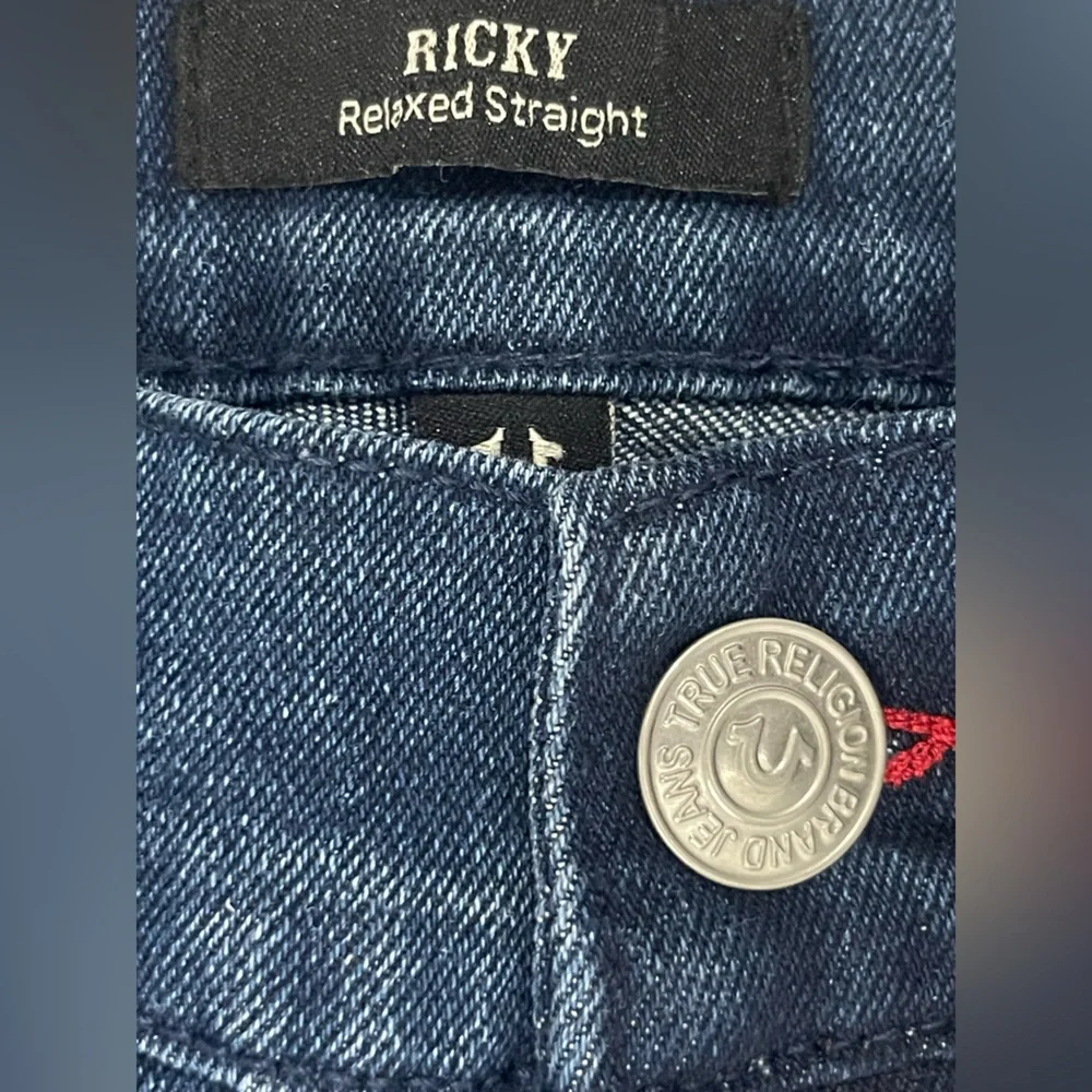 True Religion Men's Dark Blue Straight Jeans, 36x34”, “Ricky” Fit